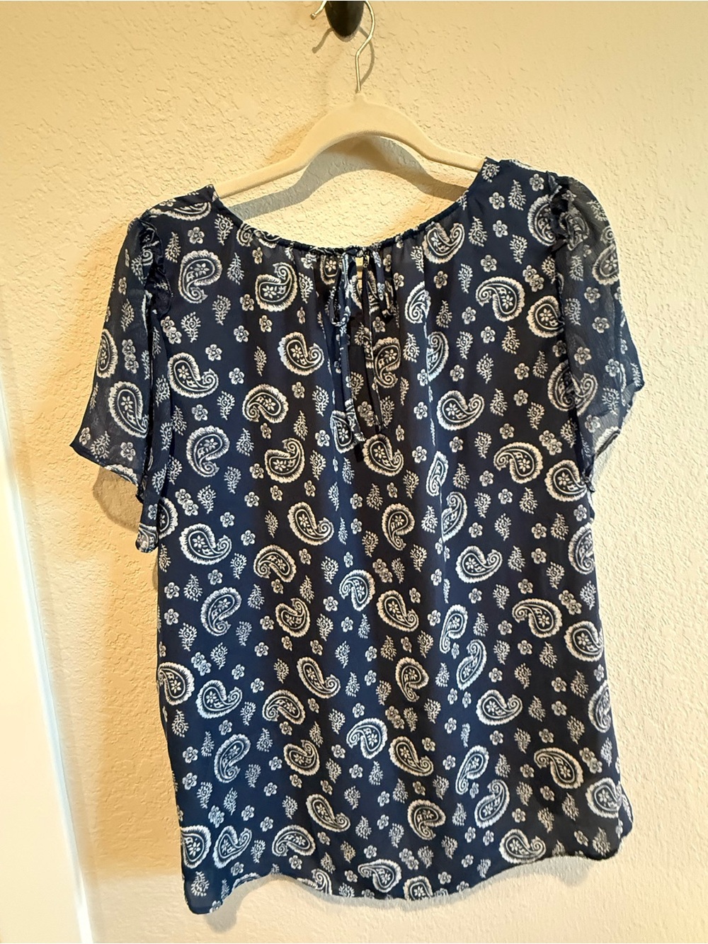 LC Lauren Conrad Blue Paisley Blouse Split Ruffle Sleeve Top Size XXL - Picture 4 of 5